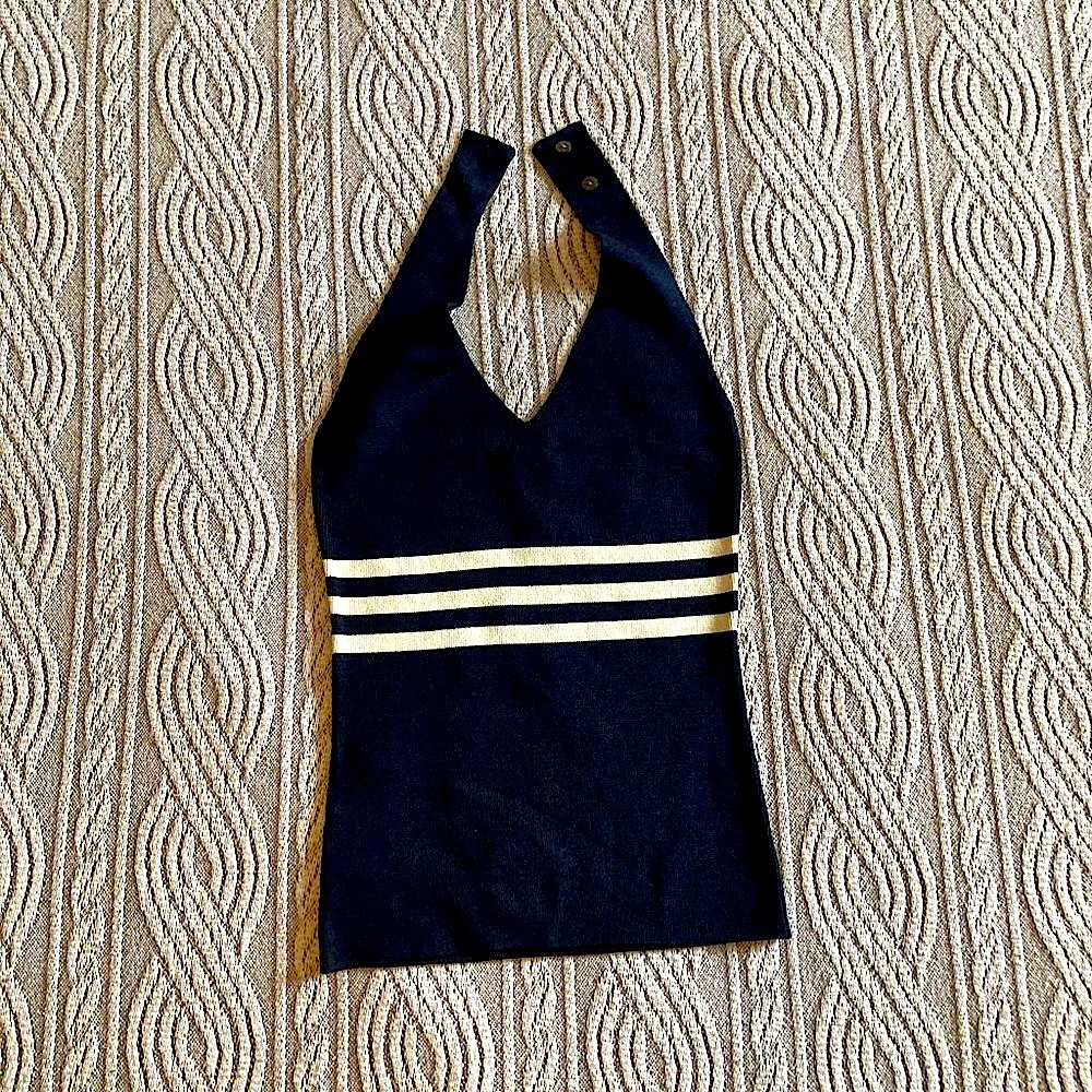 Navy Blue And White Stripe Halter Top Size Medium